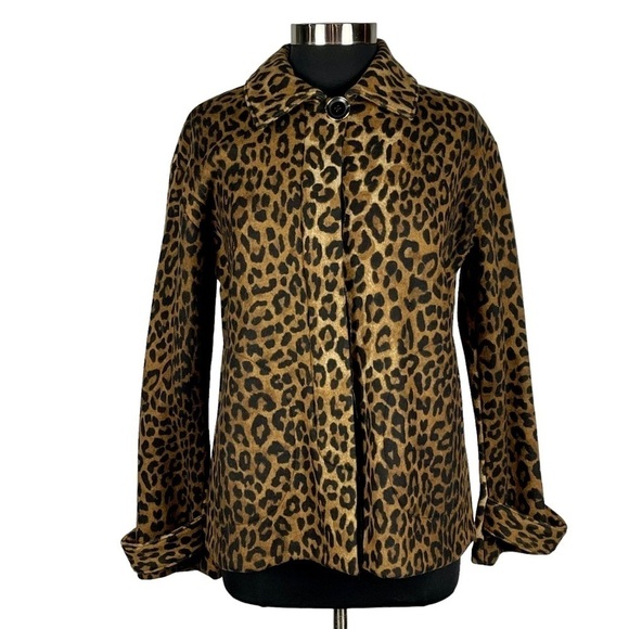 JONES NY SIGNATURE LEOPARD WOOL BLEND BUTTON DOWN SHORT JACKET - Picture 1 of 13